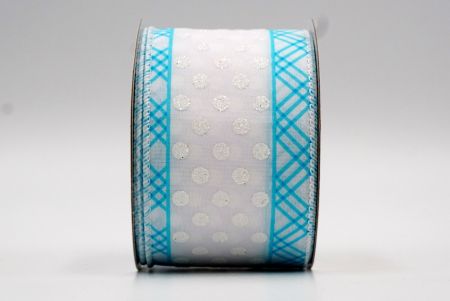 Light Blue & White Glitter Dots & Overlapping triangle Edge Wired Ribbon_KF7771GC-12-1