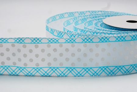 Light Blue & White Glitter Dots & Overlapping triangle Edge Wired Ribbon_KF7771GC-12-1