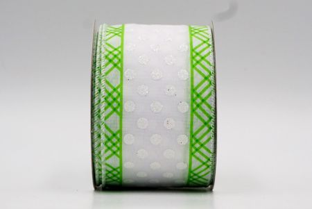Light Green & White Glitter Dots & Overlapping triangle Edge Wired Ribbon_KF7771GC-15-1
