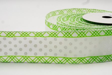 Light Green & White Glitter Dots & Overlapping triangle Edge Wired Ribbon_KF7771GC-15-1