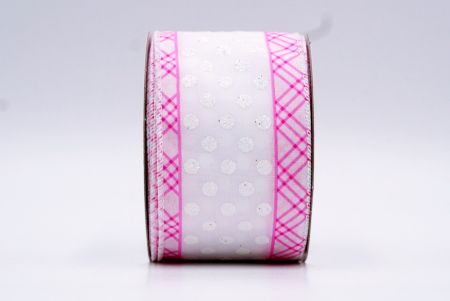 Light Pink & White Glitter Dots & Overlapping triangle Edge Wired Ribbon_KF7771GC-1