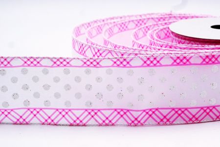 Light Pink & White Glitter Dots & Overlapping triangle Edge Wired Ribbon_KF7771GC-1