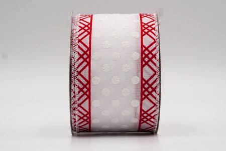 Red & White Glitter Dots & Overlapping triangle Edge Wired Ribbon_KF7771GC-7-1