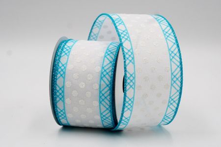Blue & White Glitter Dots & Overlapping triangle Edge Wired Ribbon_KF7772GC-12-217