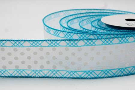 Blue & White Glitter Dots & Overlapping triangle Edge Wired Ribbon_KF7772GC-12-217