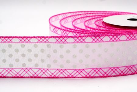 Pink & White Glitter Dots & Overlapping triangle Edge Wired Ribbon_KF7772GC-5-218