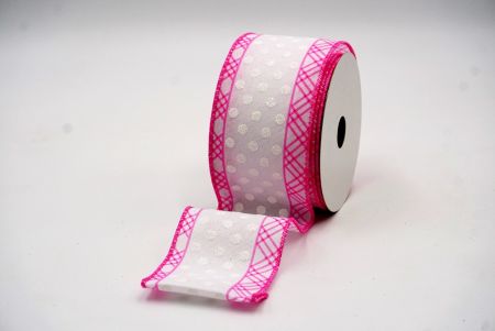 Pink & White Glitter Dots & Overlapping triangle Edge Wired Ribbon_KF7772GC-5-218