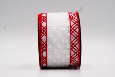 Red & White Glitter Dots & Overlapping triangle Edge Wired Ribbon_KF7772GC-7-7
