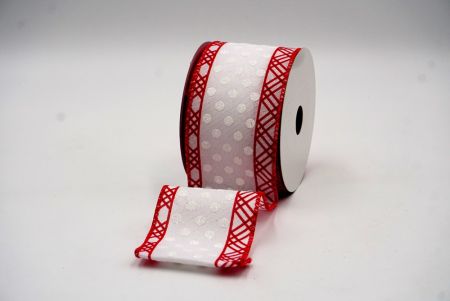 Red & White Glitter Dots & Overlapping triangle Edge Wired Ribbon_KF7772GC-7-7