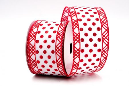 White & Red Glitter Dots & Overlapping triangle Edge Wired Ribbon_KF7773GC-1-7