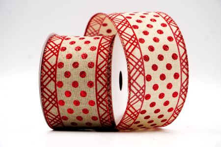 Cream & Red Glitter Dots & Overlapping triangle Edge Wired Ribbon_KF7774GR-13