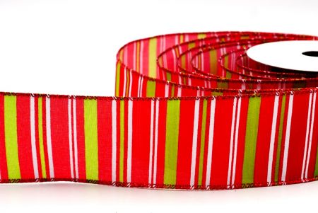 Різдвяна стрічка червоного, жовтого та білого кольору зі смужками_KF7784GR-7