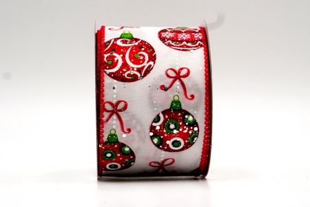 Valko- ja punaiset joulupallojen kuviollinen langallinen nauha_KF7785GC-1-7