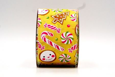Yellow Sweet Christmas Candies Wired Ribbon_KF7788GN-6