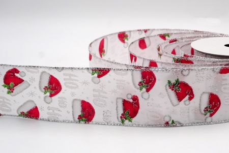 White Santa Hat and Holly Berries Wired Ribbon_KF7789G-1