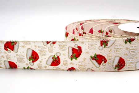 Cream Santa Hat and Holly Berries Wired Ribbon_KF7790GC-2-2