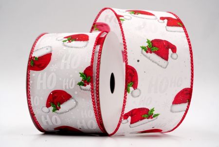 Ruban filaire avec bordure blanche et rouge, bonnet de Père Noël et baies de houx_KF7792GC-1-7