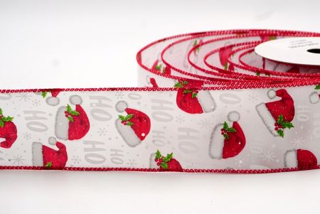 White and Red Edge Santa Hat and Holly Berries Wired Ribbon_KF7792GC-1-7