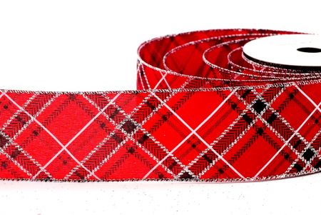Red & Silver Christmas Cross Plaid Wired Ribbon_KF7795-7