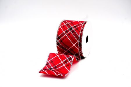 Red & Silver Christmas Cross Plaid Wired Ribbon_KF7795-7