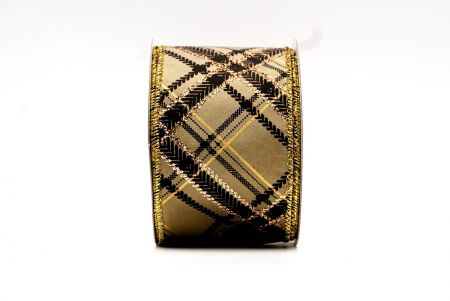 Gold & Gold Christmas Cross Plaid Wired Ribbon_KF7797G-13