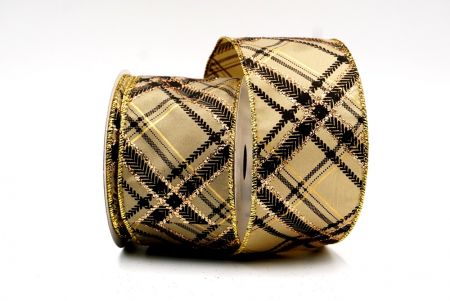 Gold & Gold Christmas Cross Plaid Wired Ribbon_KF7797G-13
