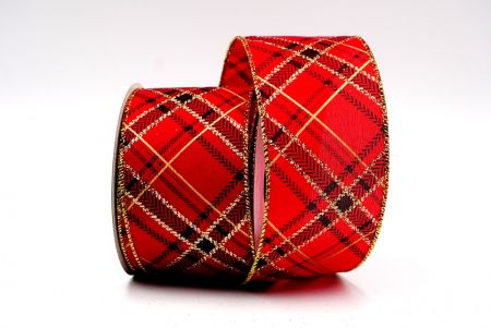 Red & Gold Christmas Cross Plaid Wired Ribbon_KF7797G-7G