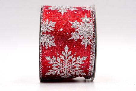 Cinta alámbrica roja transparente con copos de nieve plateados brillantes_KF7798G-7