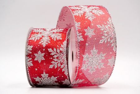 Red Sheer- Silver Sparkly Snowflakes Wired Ribbon_KF7798G-7