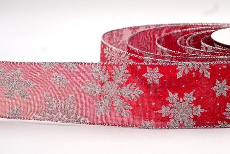 Красная прозрачная лента с серебряными блестящими снежинками, проволочная, KF7798G-7
