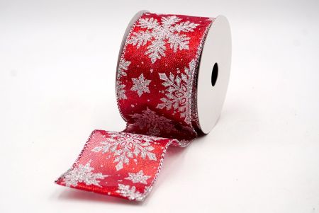 Red Sheer- Silver Sparkly Snowflakes Wired Ribbon_KF7798G-7