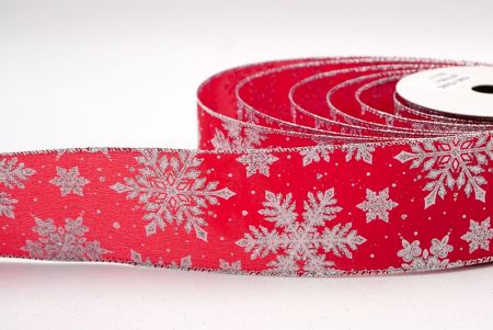 Красно-серебряная лента с блестящими снежинками, проволочная, KF7799G-7