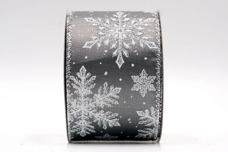 Сірий - блискучі сніжинки з дротом стрічка_KF7800G-50