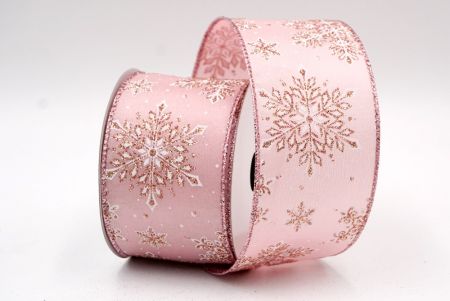 Розовая лента с блестящими снежинками, проволочная, KF7801GM-5