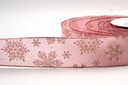 Bébi rózsaszín - Csillámló hópelyhek drótkötésű szalag_KF7801GM-5