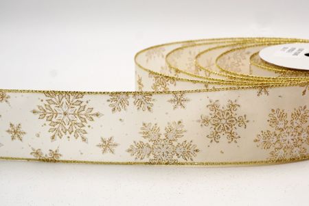 Cream- Sparkly Snowflakes Wired Ribbon_KF7802G-2