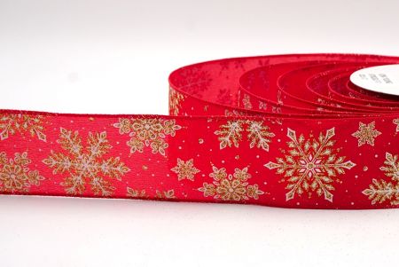 Ruban filaire à motifs bonnet de Père Noël et baies de houx - Rouge doré_KF7802GC-7-7