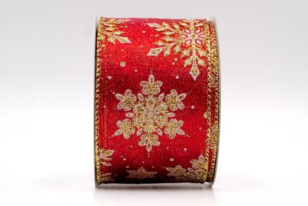 Red Sheer- Gold Sparkly Snowflakes Wired Ribbon_KF7804G-7