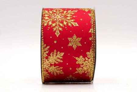Rood en goud sprankelend sneeuwvlokken bedraad lint_KF7805G-7G