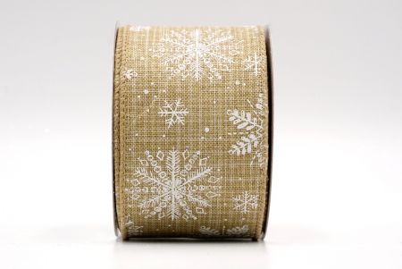 Khaki- Christmas Snowflakes Wired Ribbon_KF7806GC-13-183