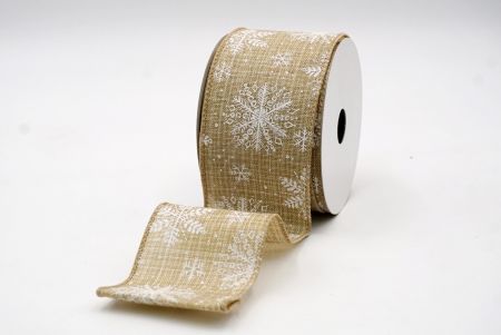Khaki- Christmas Snowflakes Wired Ribbon_KF7806GC-13-183