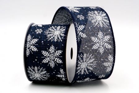 Navy Blue- Christmas Snowflakes Wired Ribbon_KF7806GC-4-4