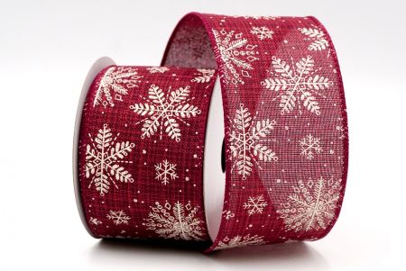 Burgundy- Christmas Snowflakes Wired Ribbon_KF7806GC-8-8