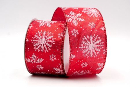 Красная лента с проволокой и рождественскими снежинками_KF7807GR-7