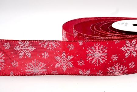 Красная лента с проволокой и рождественскими снежинками_KF7807GR-7