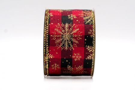 Ruban câblé à carreaux avec flocons de neige de Noël dorés_KF7809G-7