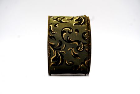 Matcha zöld és arany/fekete Karácsonyi virágos leveles design drótos szalag_KF7811GC-3-185