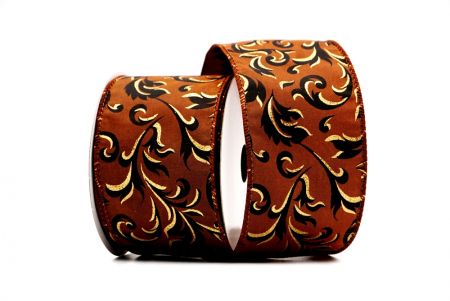 Brown & Gold/BlackChristmas Floral leaves Design wired Ribbon_KF7811GC-58-139