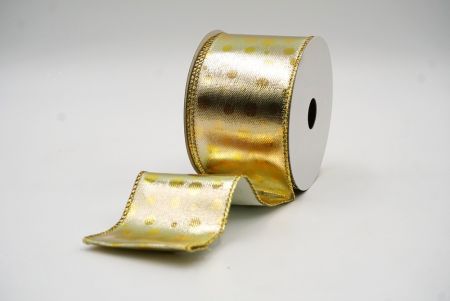 Gold & Gold Christmas Metallic Polka Dots Wired Ribbon_KF7813G-2
