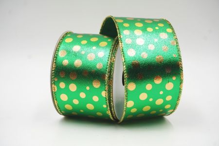 Green & Gold Christmas Metallic Polka Dots Wired Ribbon_KF7813G-3